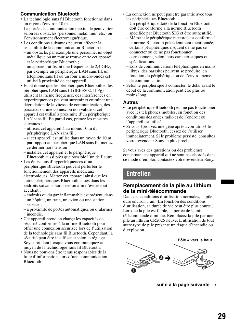 Entretien | Sony MEX-BT4700U User Manual | Page 95 / 172