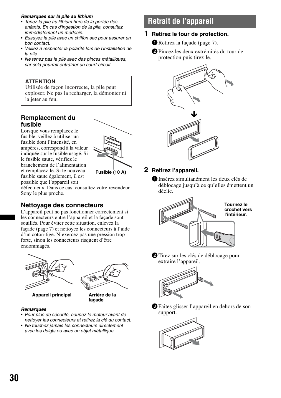 Retrait de l’appareil | Sony MEX-BT4700U User Manual | Page 96 / 172