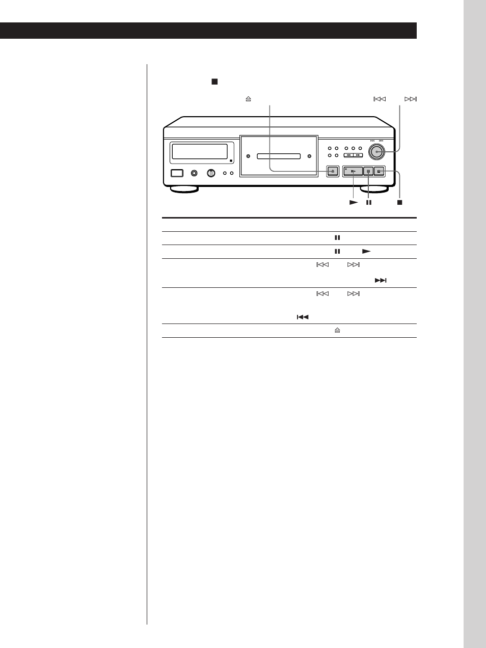 Para parar a reprodução, Carregue em p, Para | É necessário | Sony CDP-XA20ES User Manual | Page 65 / 96