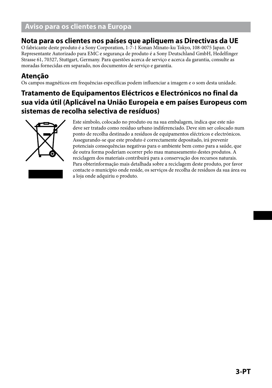 Atenção | Sony IPT-DS1 User Manual | Page 113 / 189