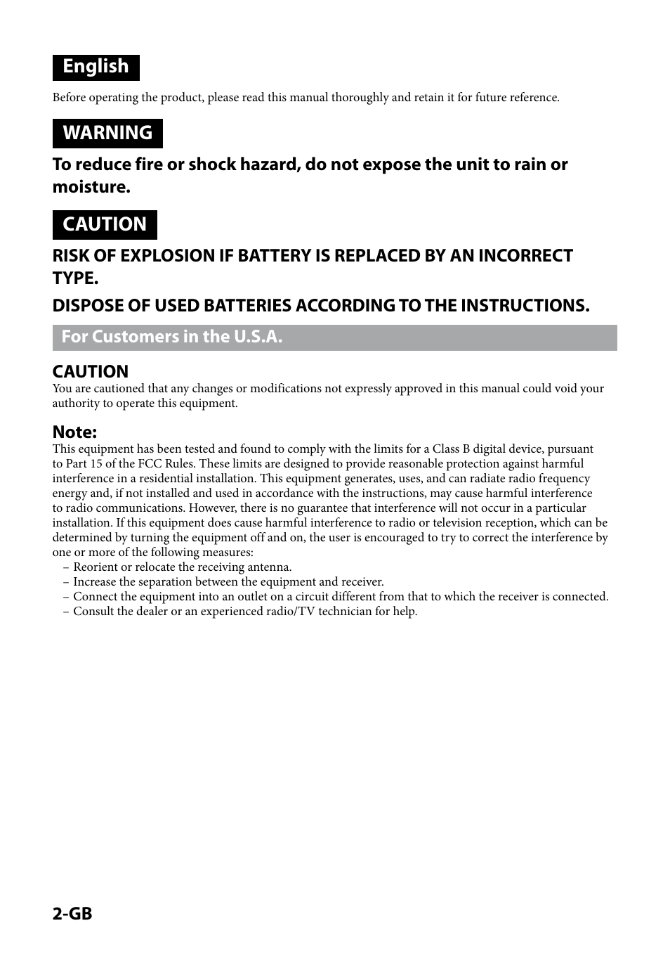 English, Warning, Caution | Sony IPT-DS1 User Manual | Page 2 / 189