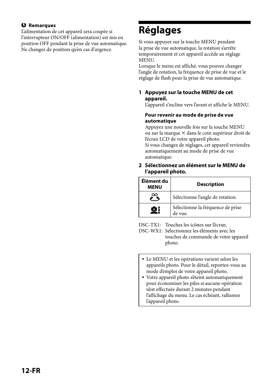 Réglages | Sony IPT-DS1 User Manual | Page 26 / 189