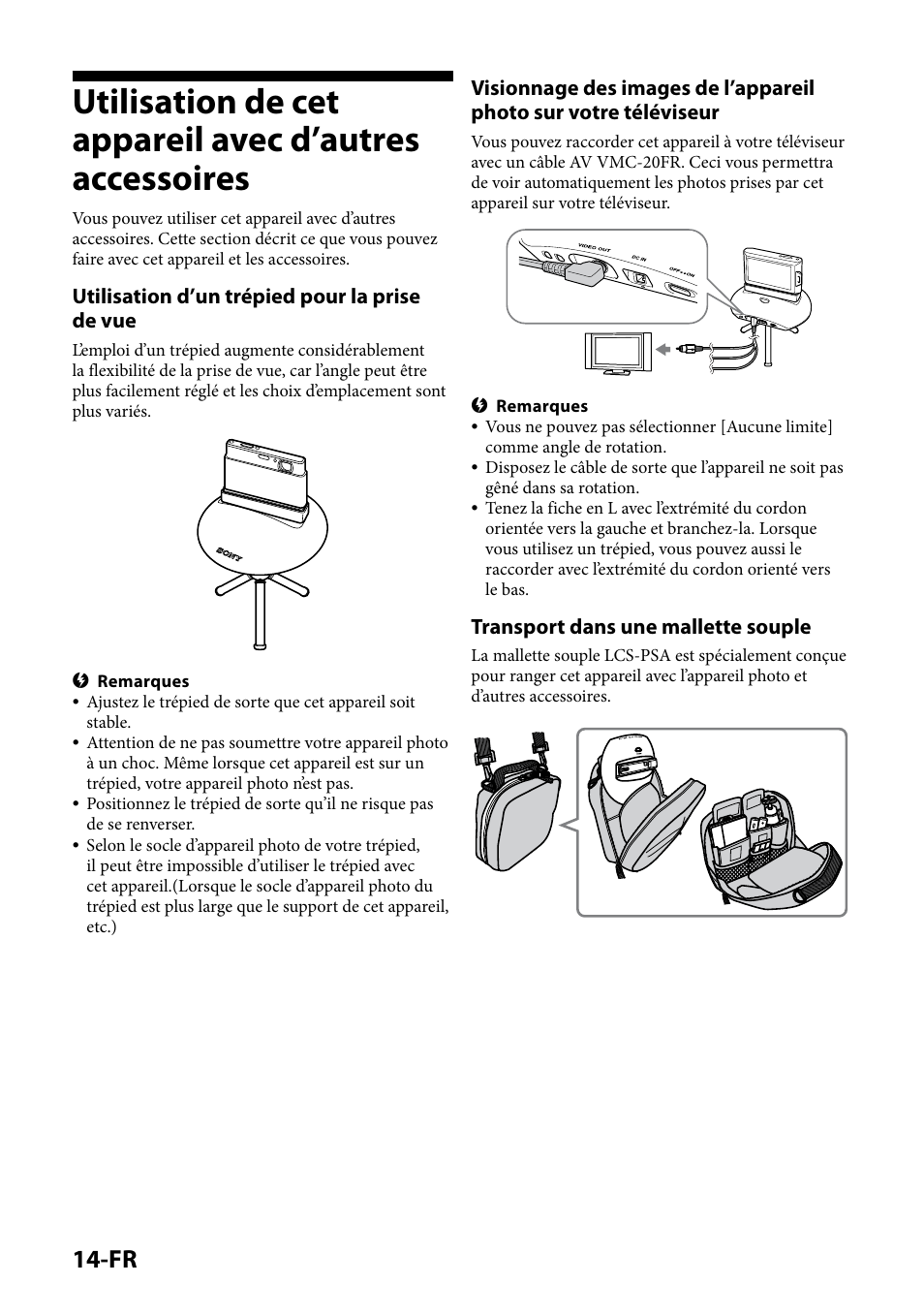 Utilisation d’un trépied pour la prise de vue, Transport dans une mallette souple | Sony IPT-DS1 User Manual | Page 28 / 189