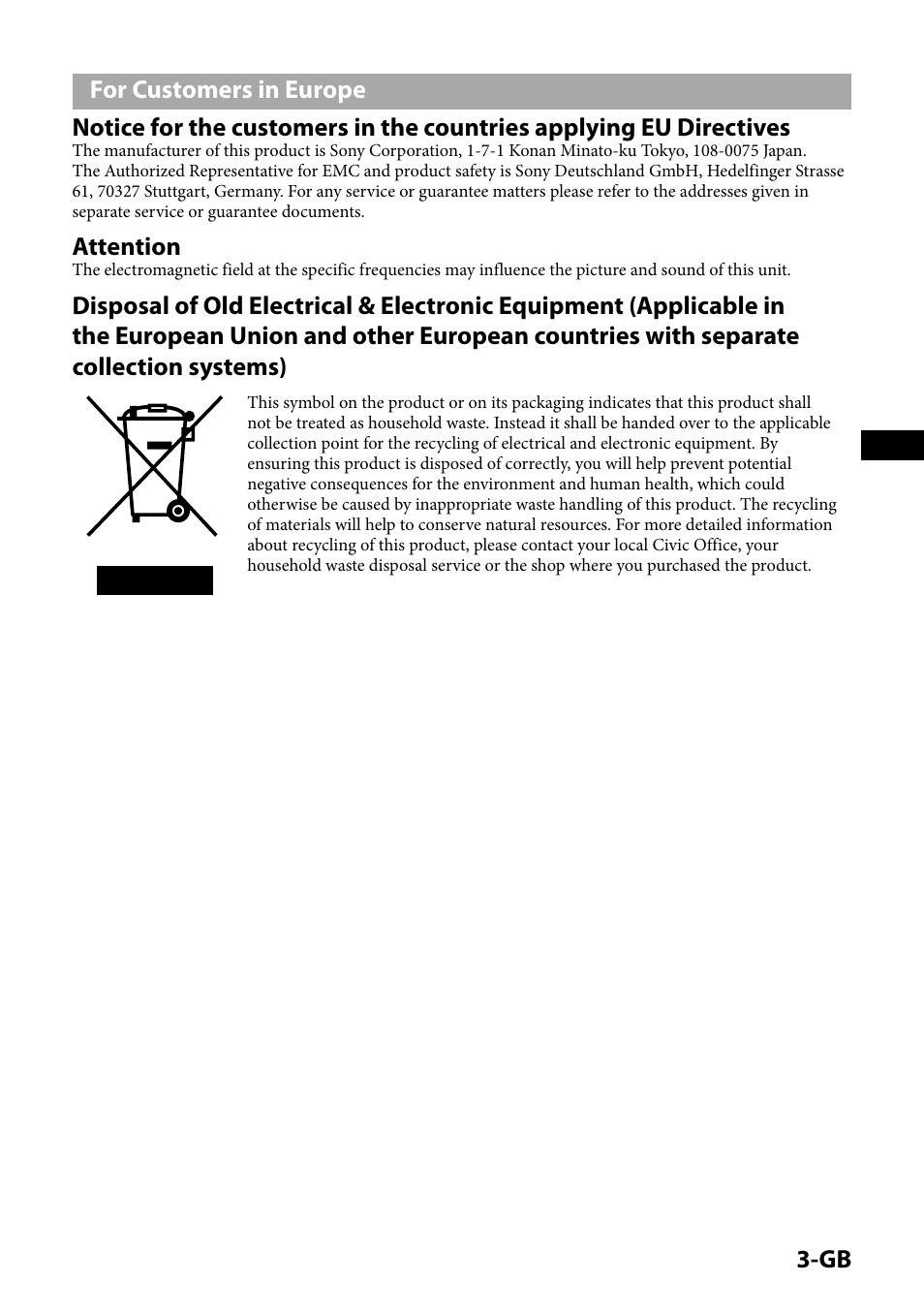 Attention | Sony IPT-DS1 User Manual | Page 3 / 189