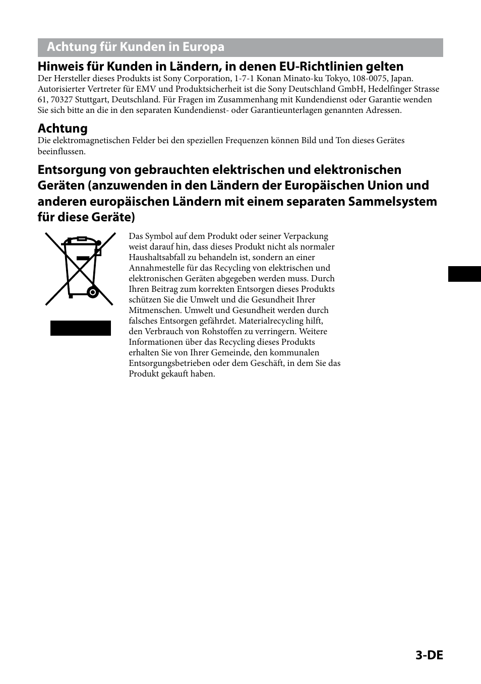 Achtung | Sony IPT-DS1 User Manual | Page 33 / 189