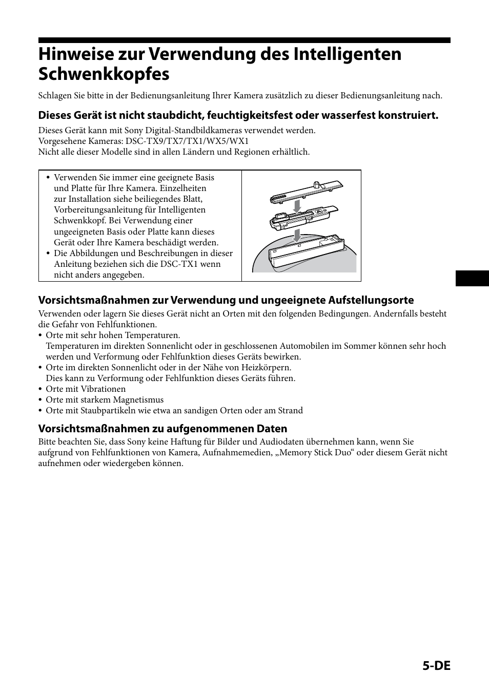 Vorsichtsmaßnahmen zu aufgenommenen daten | Sony IPT-DS1 User Manual | Page 35 / 189