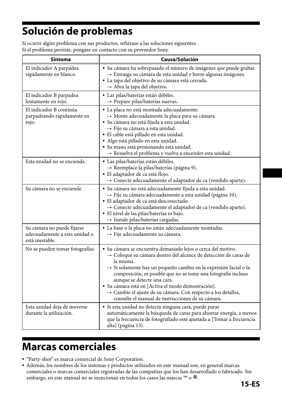 Solución de problemas, Marcas comerciales, Solución de problemas marcas comerciales | Sony IPT-DS1 User Manual | Page 59 / 189