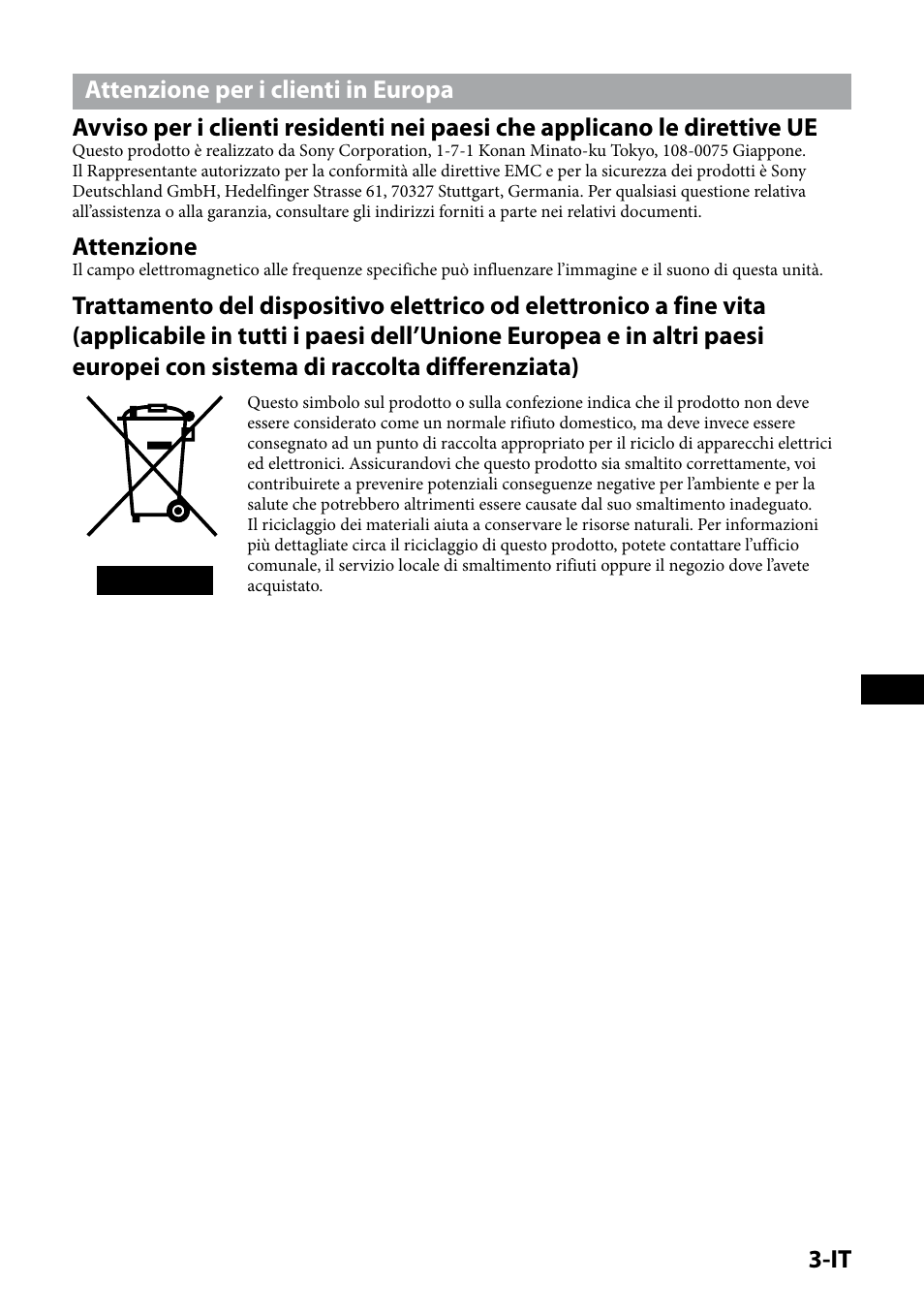 Attenzione | Sony IPT-DS1 User Manual | Page 95 / 189