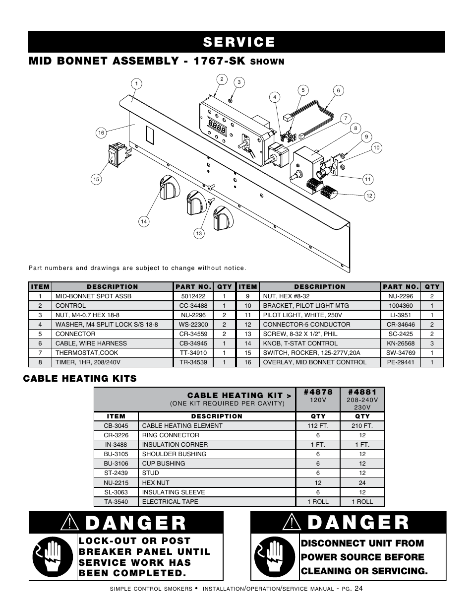 Mid bonnet assembly - 1767-sk, Cable heating kits | Alto-Shaam 1000-SK/II User Manual | Page 26 / 30