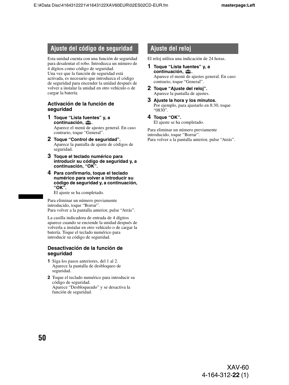 Ajuste del código de seguridad, Ajuste del reloj | Sony XAV-60 User Manual | Page 108 / 188