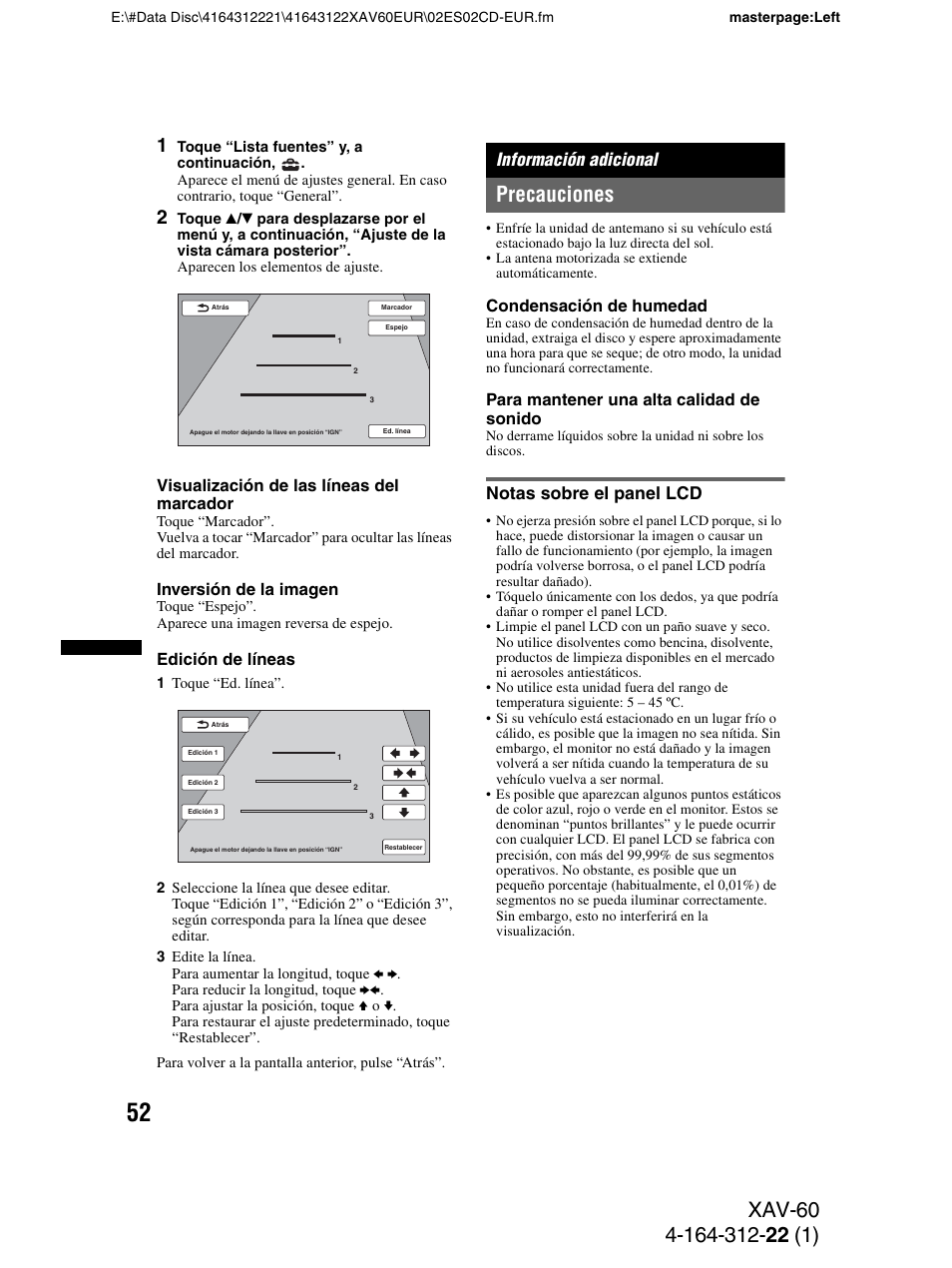 Información adicional, Precauciones, Notas sobre el panel lcd | Sony XAV-60 User Manual | Page 110 / 188