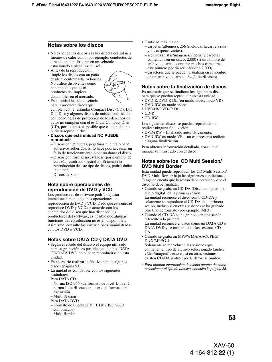 Notas sobre los discos | Sony XAV-60 User Manual | Page 111 / 188