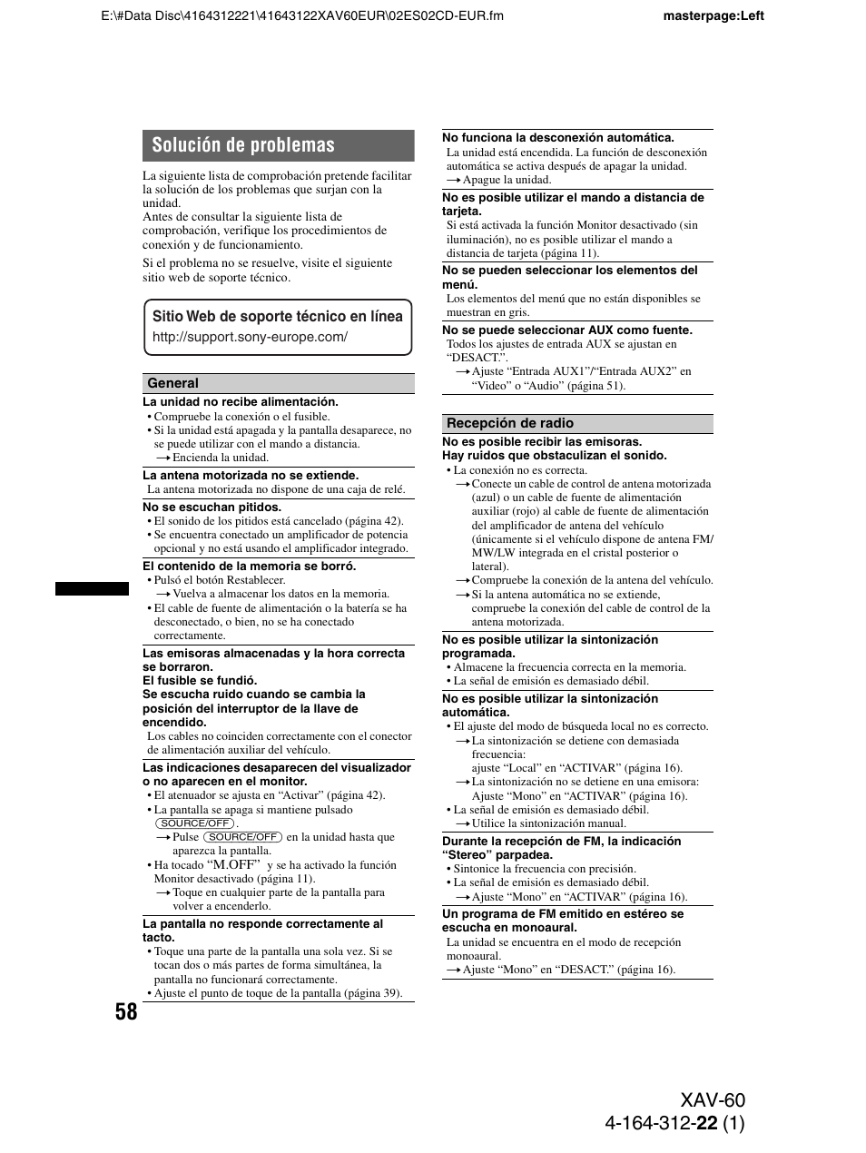 Solución de problemas | Sony XAV-60 User Manual | Page 116 / 188