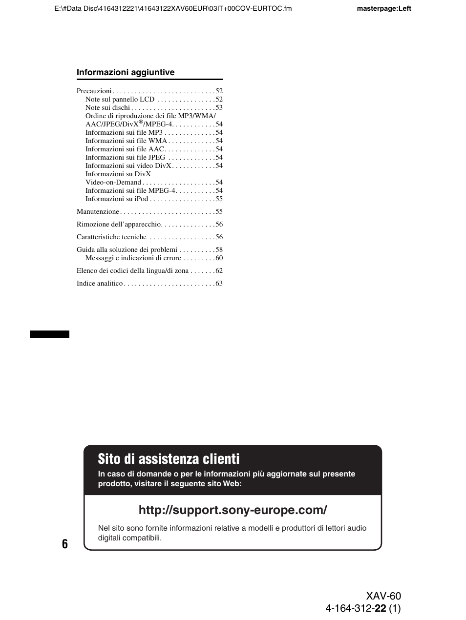 Sito di assistenza clienti | Sony XAV-60 User Manual | Page 128 / 188