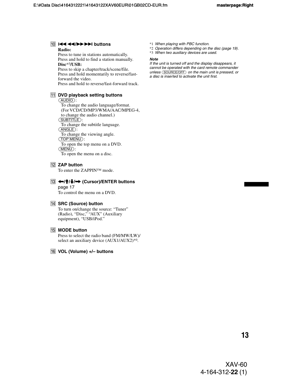 Sony XAV-60 User Manual | Page 13 / 188