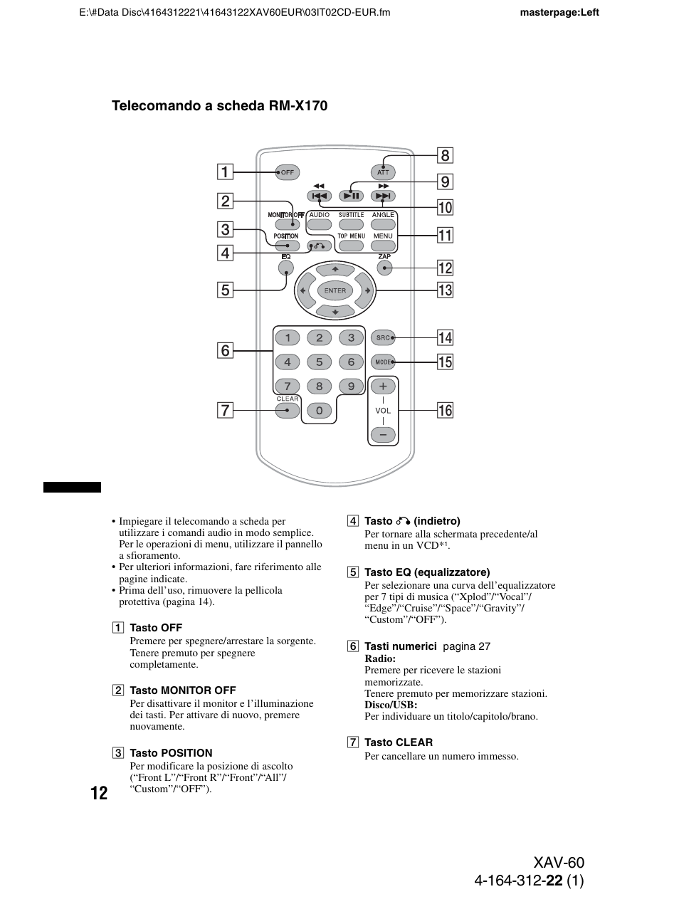 Telecomando a scheda rm-x170 | Sony XAV-60 User Manual | Page 134 / 188