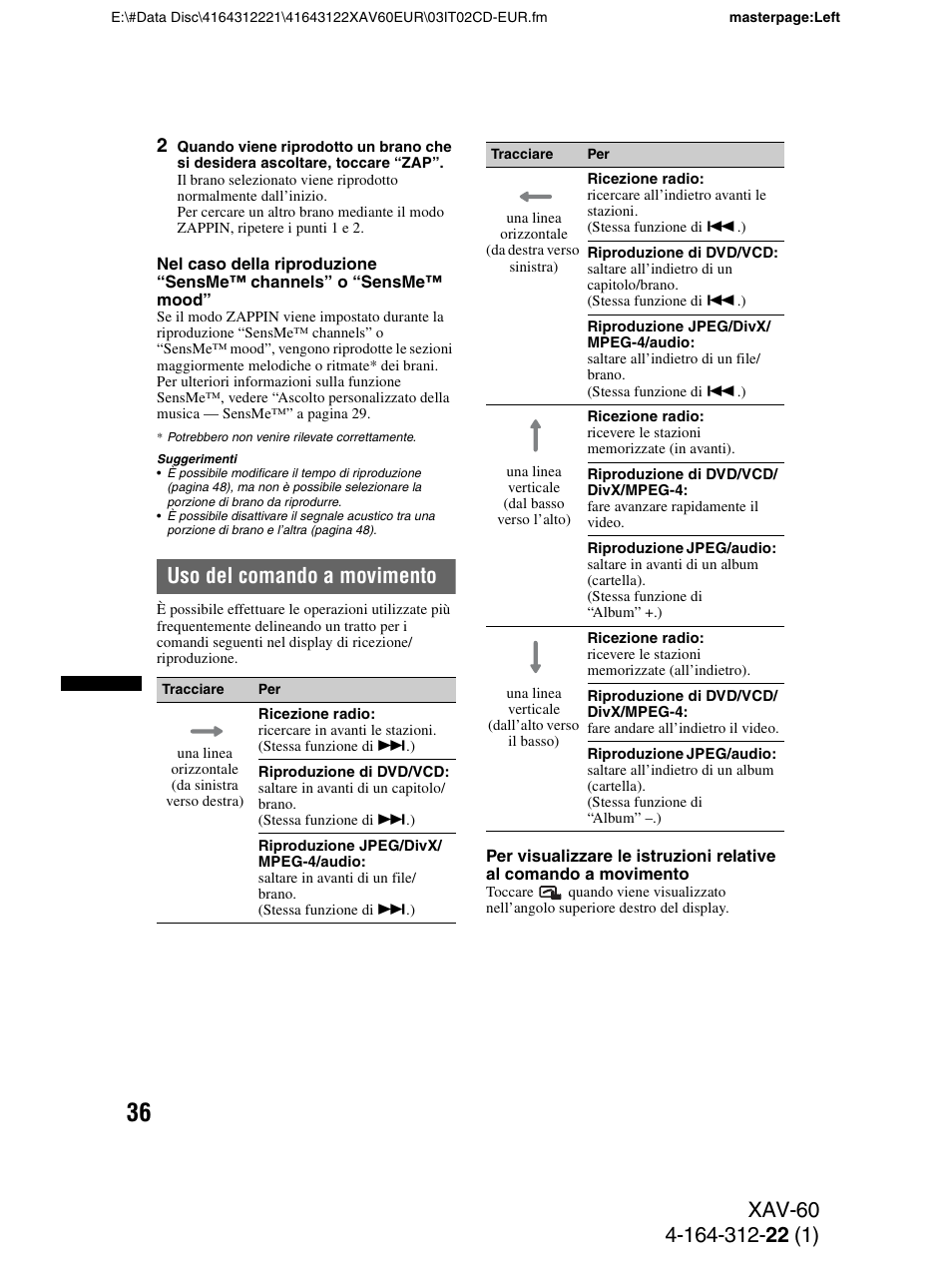 Uso del comando a movimento | Sony XAV-60 User Manual | Page 158 / 188