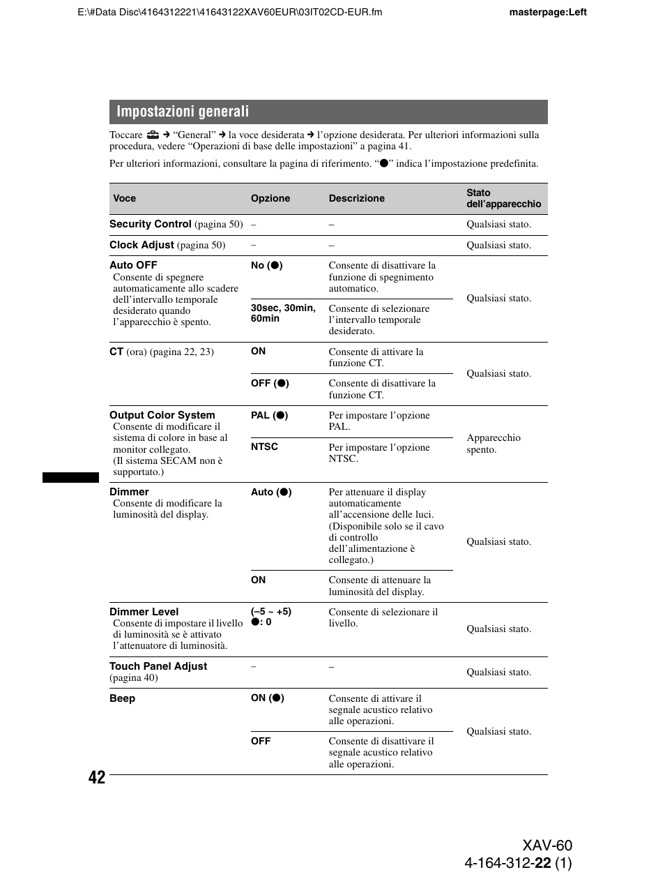 Impostazioni generali | Sony XAV-60 User Manual | Page 164 / 188