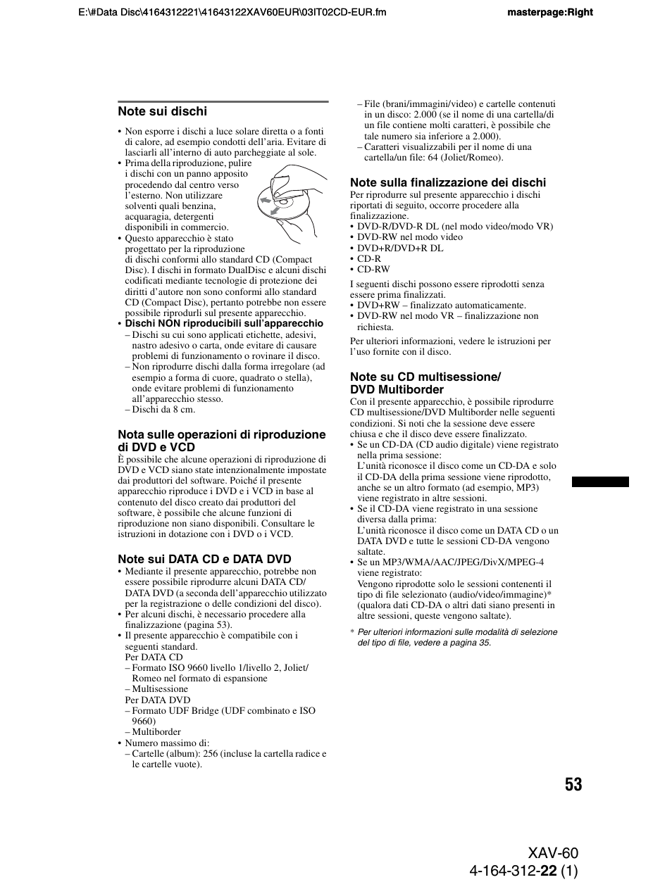 Note sui dischi | Sony XAV-60 User Manual | Page 175 / 188