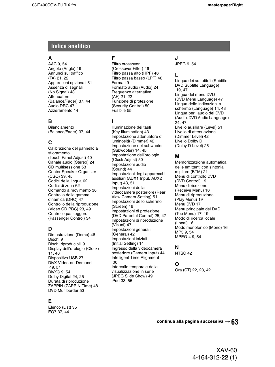 Indice analitico | Sony XAV-60 User Manual | Page 185 / 188