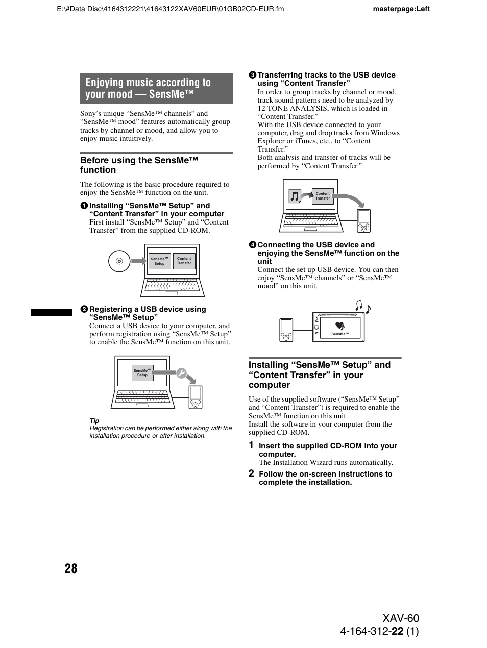 Enjoying music according to your mood - sensme, Before using the sensme™ function, Enjoying music according to your mood — sensme | Sony XAV-60 User Manual | Page 28 / 188