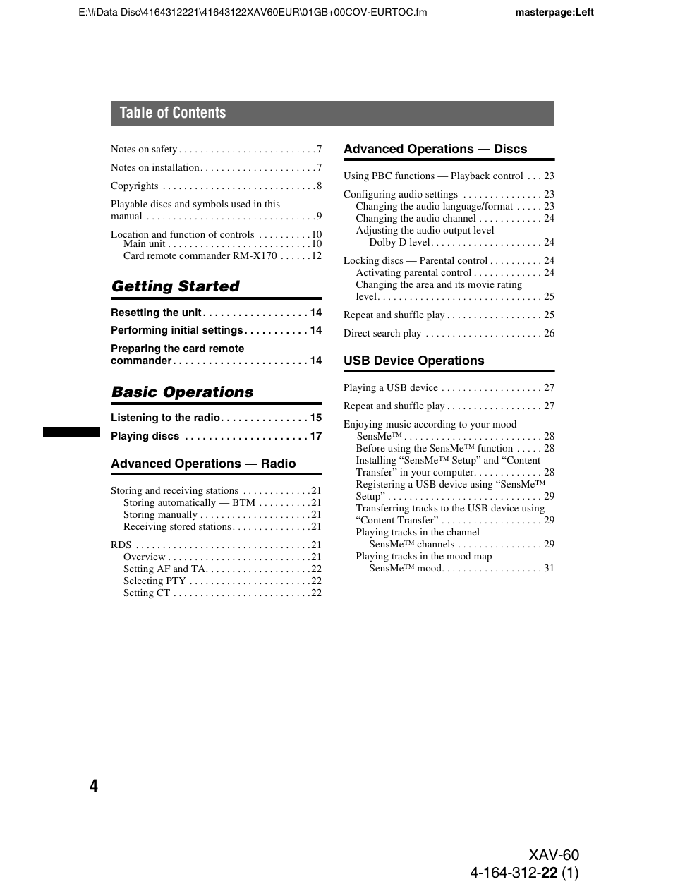 Getting started, Basic operations | Sony XAV-60 User Manual | Page 4 / 188