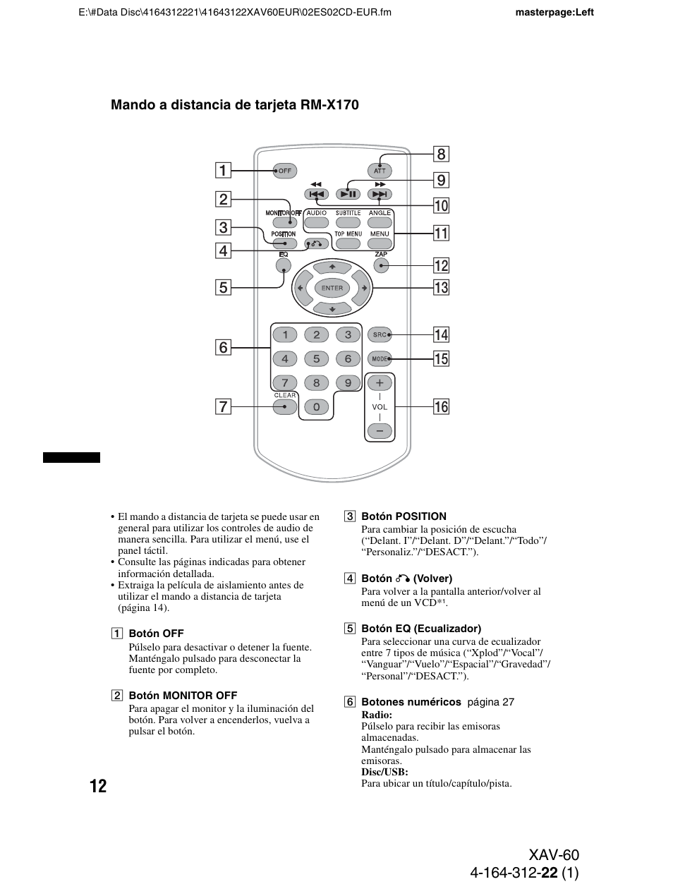 Mando a distancia de tarjeta rm-x170 | Sony XAV-60 User Manual | Page 70 / 188