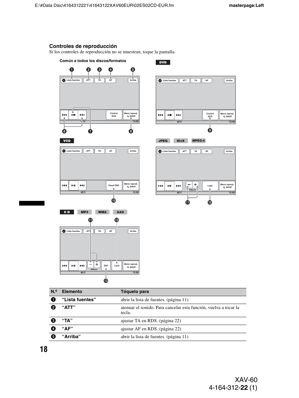 Controles de reproducción, N.º elemento tóquelo para, Qs qa | Qd qs qa | Sony XAV-60 User Manual | Page 76 / 188