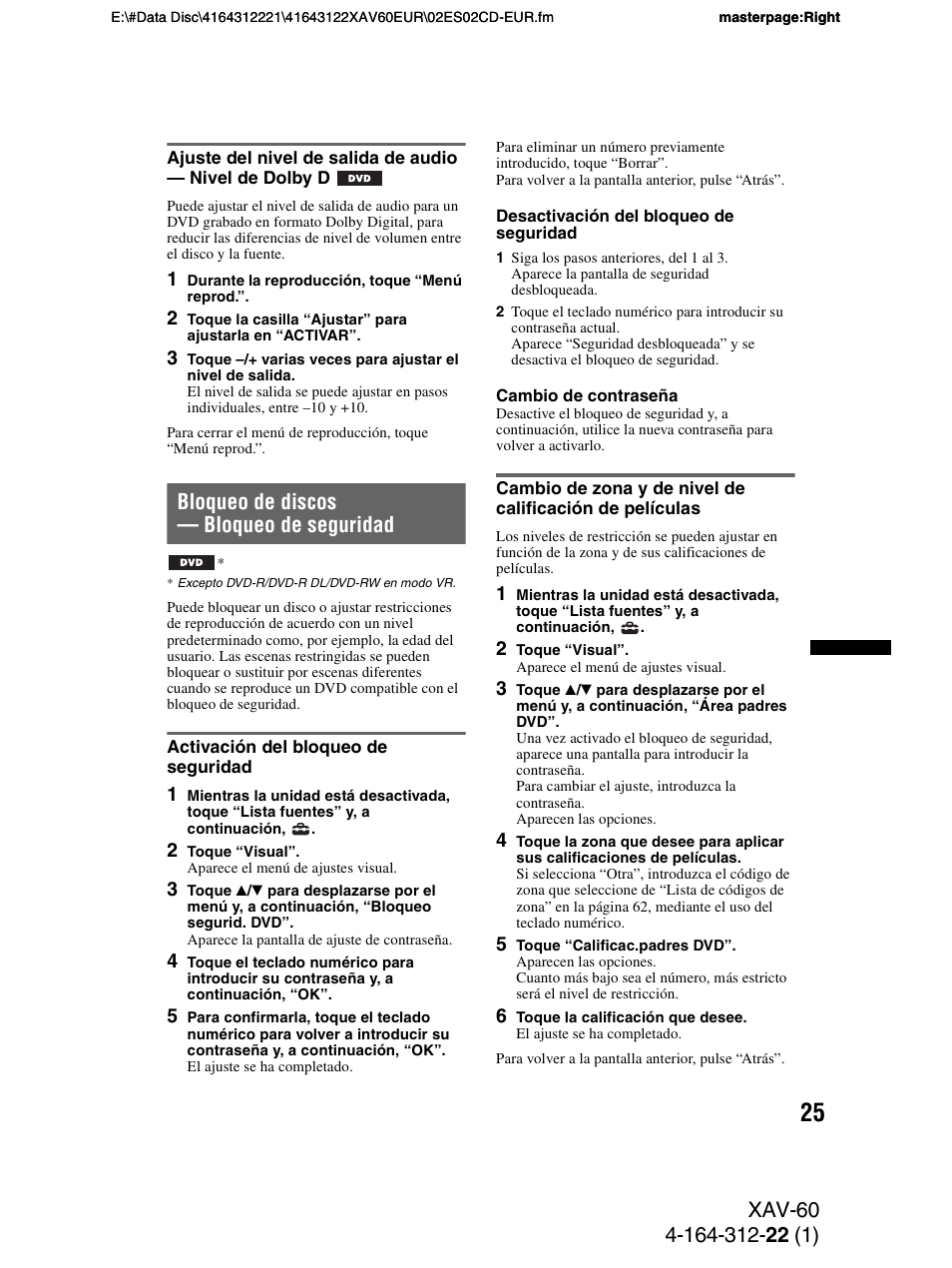 Bloqueo de discos - bloqueo de seguridad, Activación del bloqueo de seguridad, Bloqueo de discos — bloqueo de seguridad | Sony XAV-60 User Manual | Page 83 / 188