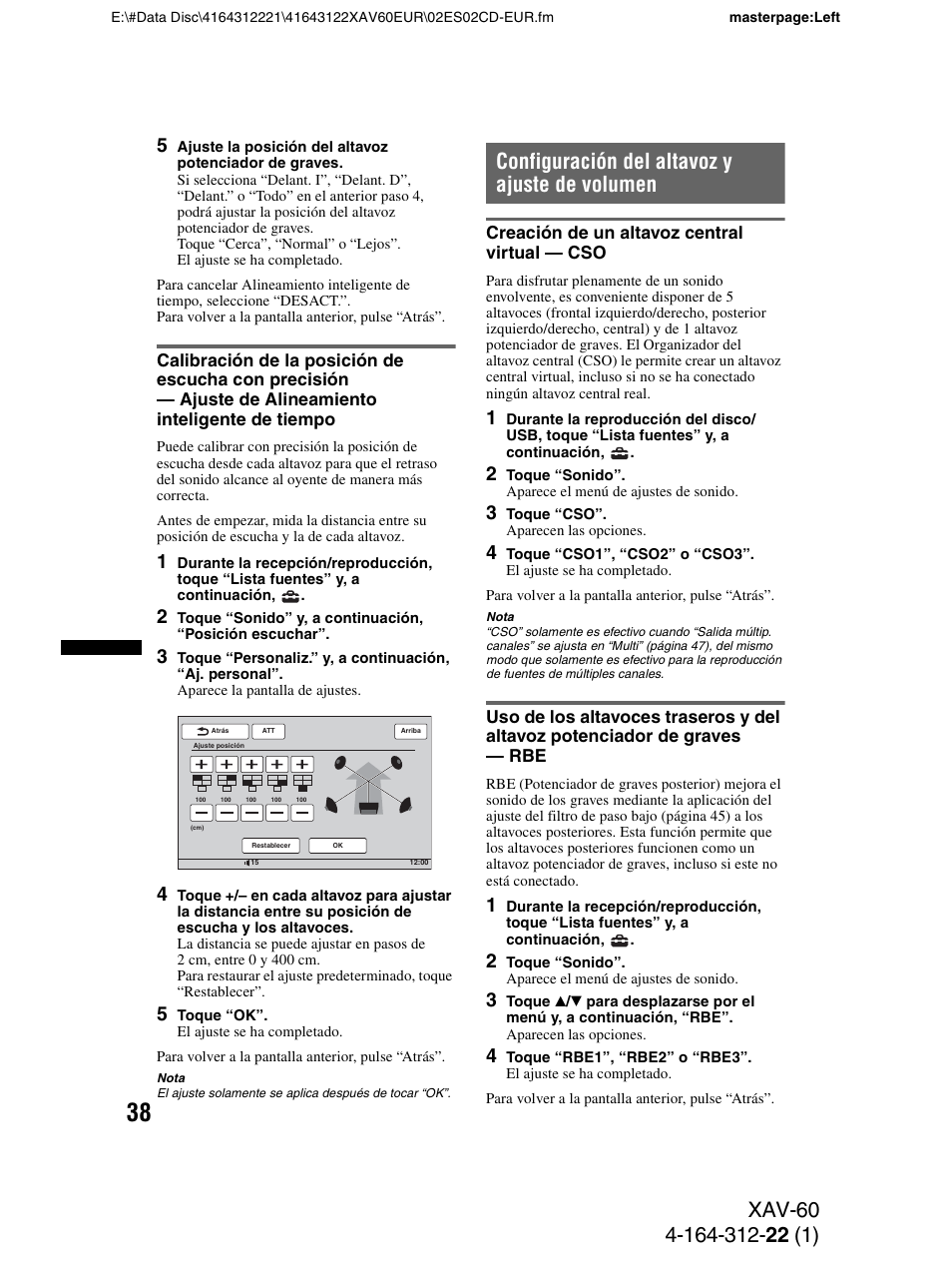 Configuración del altavoz y ajuste de volumen, Creación de un altavoz central virtual - cso | Sony XAV-60 User Manual | Page 96 / 188