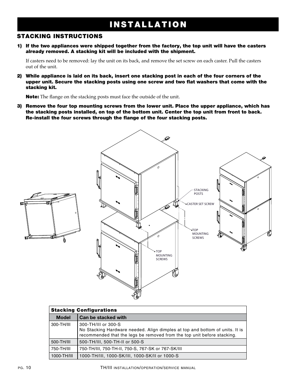 Stacking instructions | Alto-Shaam Cook & Hold Oven Electronic Control 1000-TH/III User Manual | Page 12 / 49