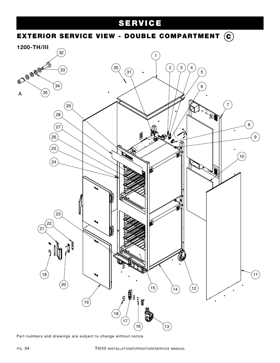 Exterior service view - double compartment, 1200-th/iii | Alto-Shaam Cook & Hold Oven Electronic Control 1000-TH/III User Manual | Page 36 / 49