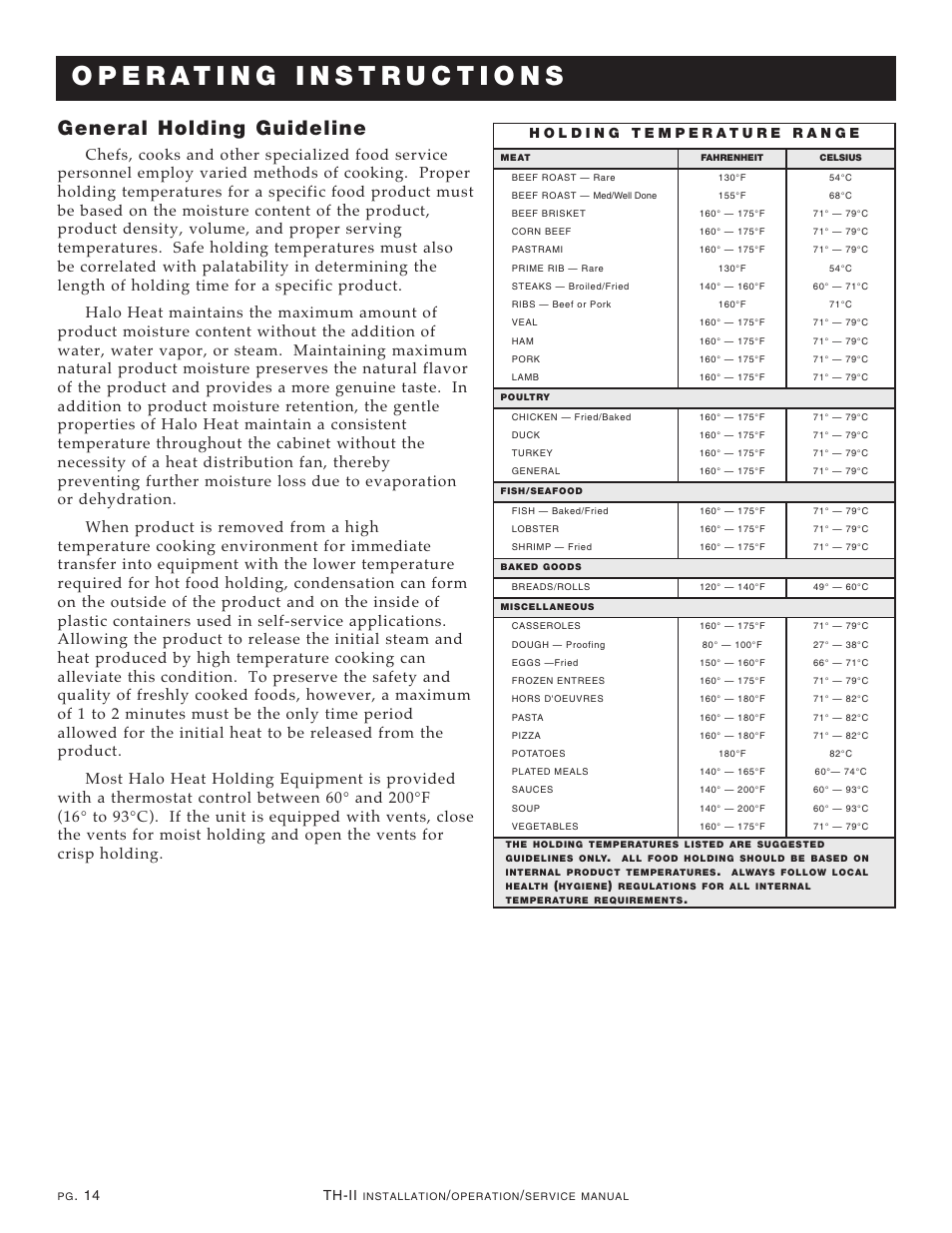General holding guideline | Alto-Shaam 1000-TH-II User Manual | Page 15 / 31