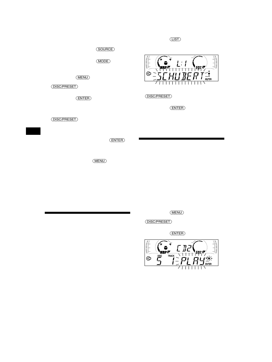 Ansteuern einer cd/md anhand des namens, List-up, Auswählen bestimmter titel für die | Wiedergabe — bank, Auswählen bestimmter titel für die wiedergabe | Sony CDX-CA650V User Manual | Page 40 / 138