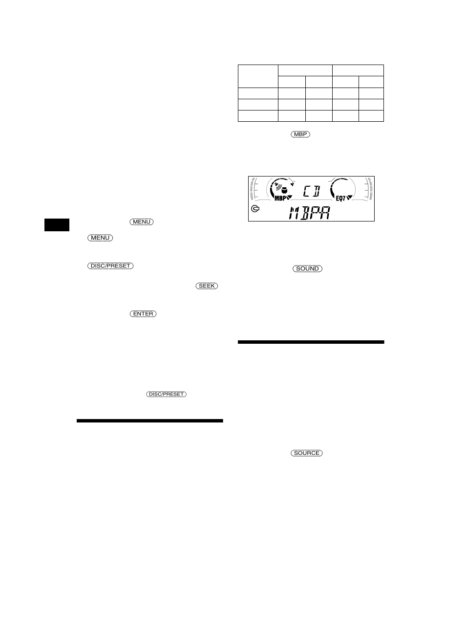 Einstellen des equalizers, Auswählen der klangposition, Beste klangposition (mbp) | Sony CDX-CA650V User Manual | Page 50 / 138