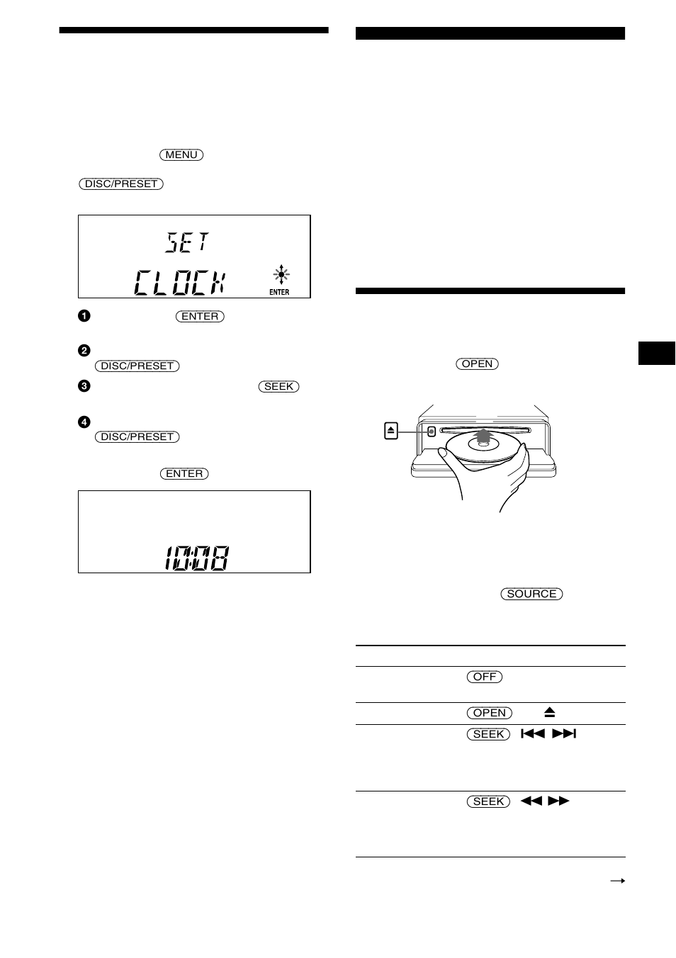 Lecteur cd lecteur cd/md (en option), Voci del display, 9réglage de l’horloge | Lecture d’un disque | Sony CDX-CA650V User Manual | Page 65 / 138