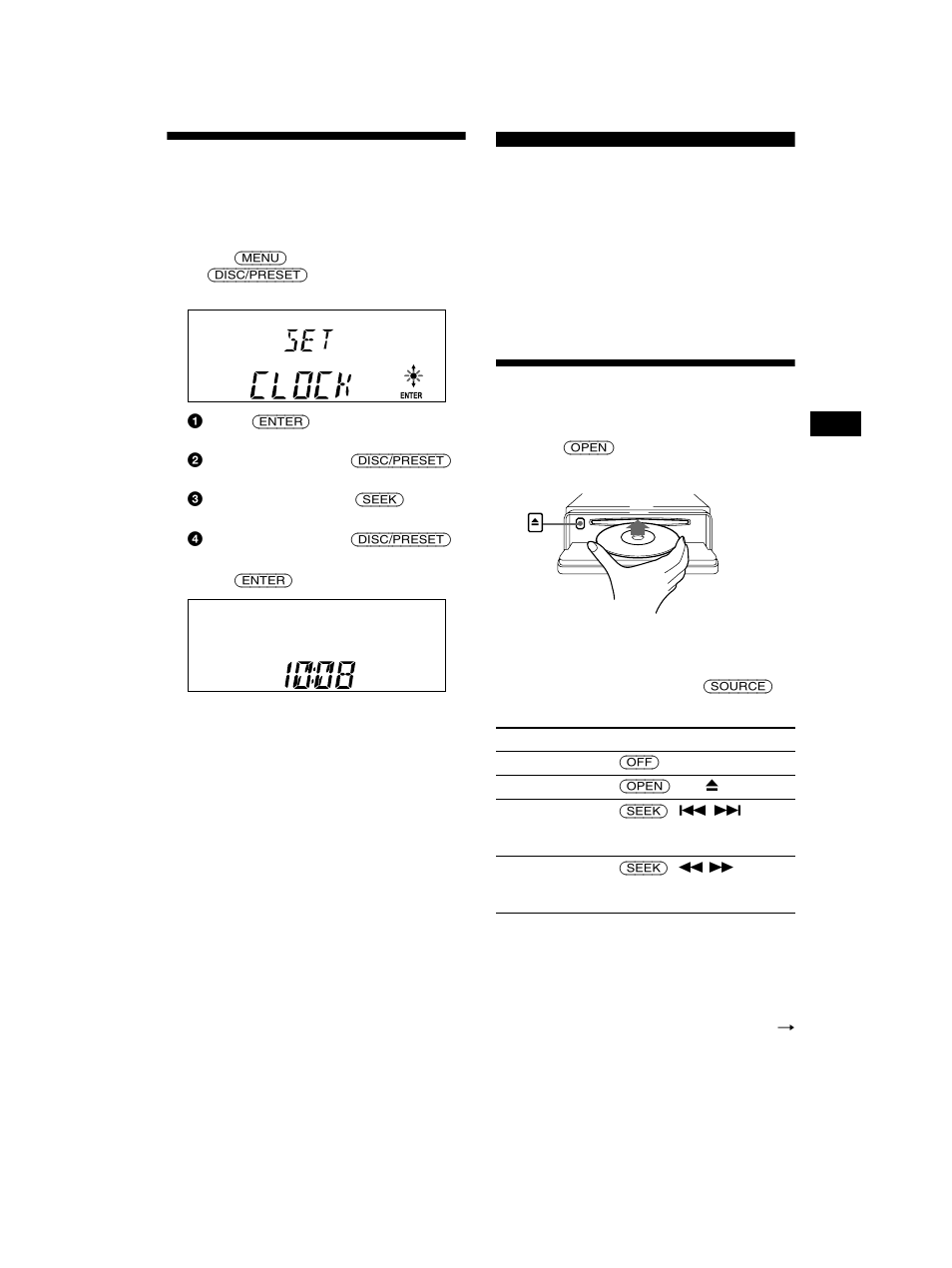 Setting the clock, Cd player cd/md unit (optional), Playing a disc | Sony CDX-CA650V User Manual | Page 9 / 138