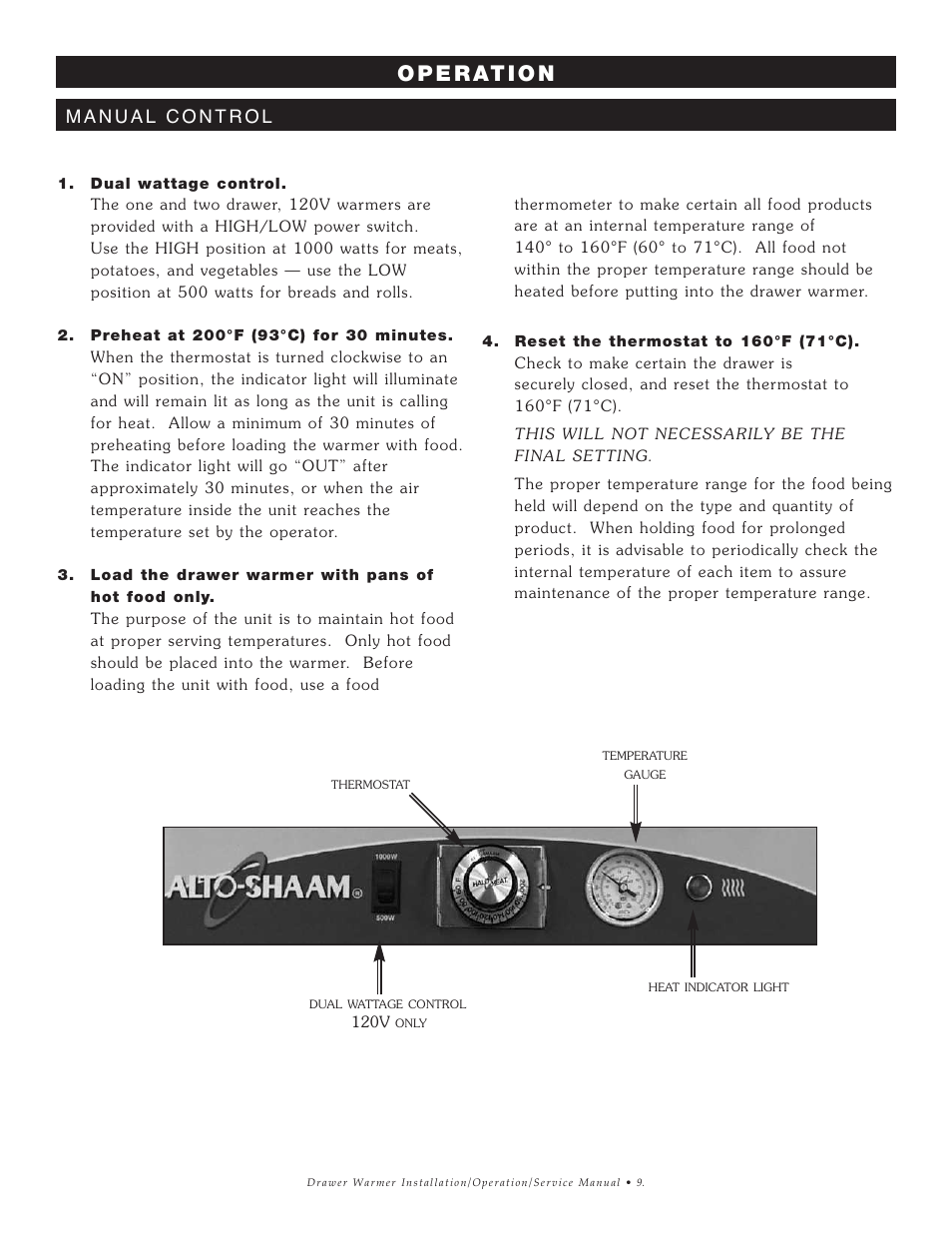 Manual control | Alto-Shaam 1DN User Manual | Page 10 / 33