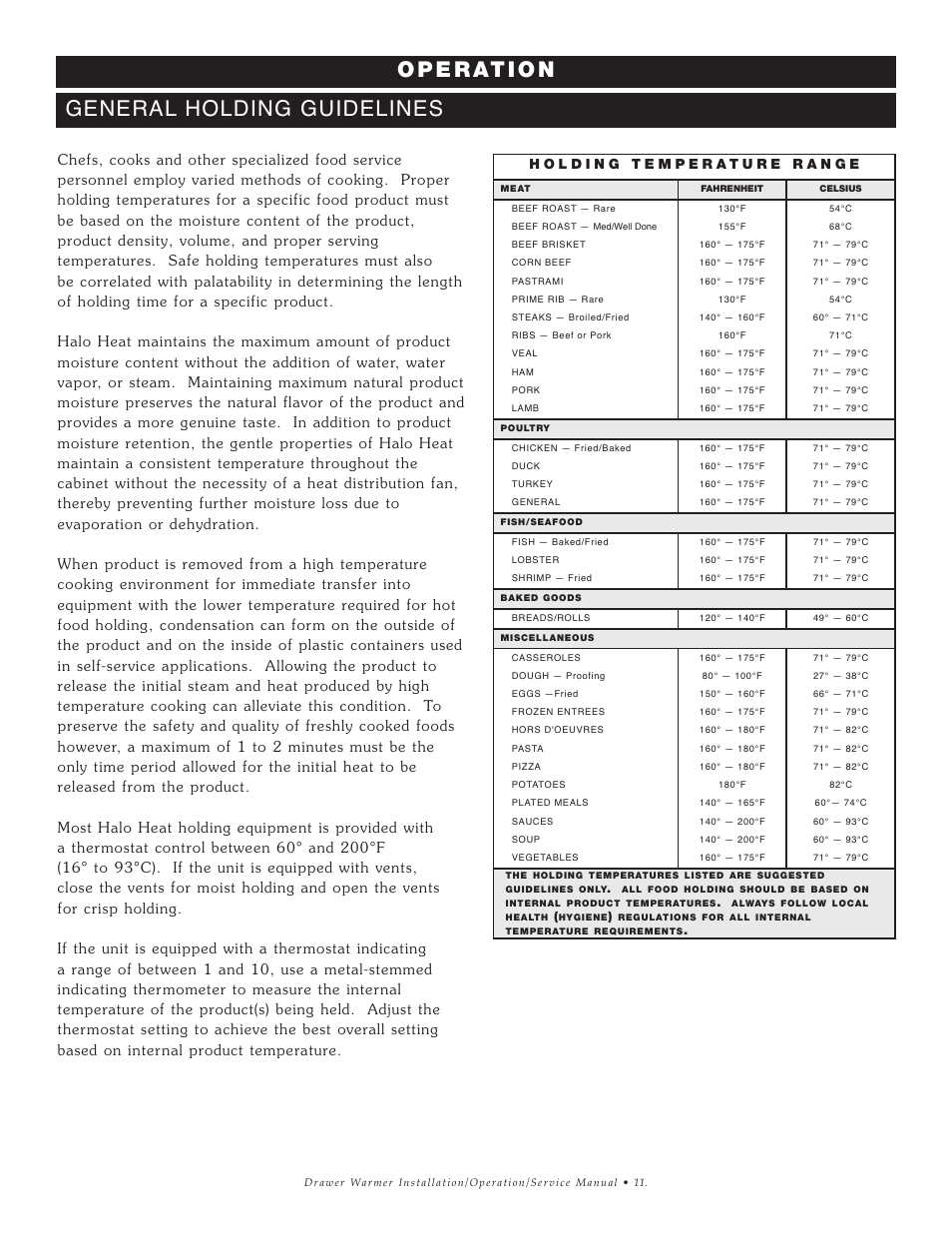 General holding guidelines | Alto-Shaam 1DN User Manual | Page 12 / 33