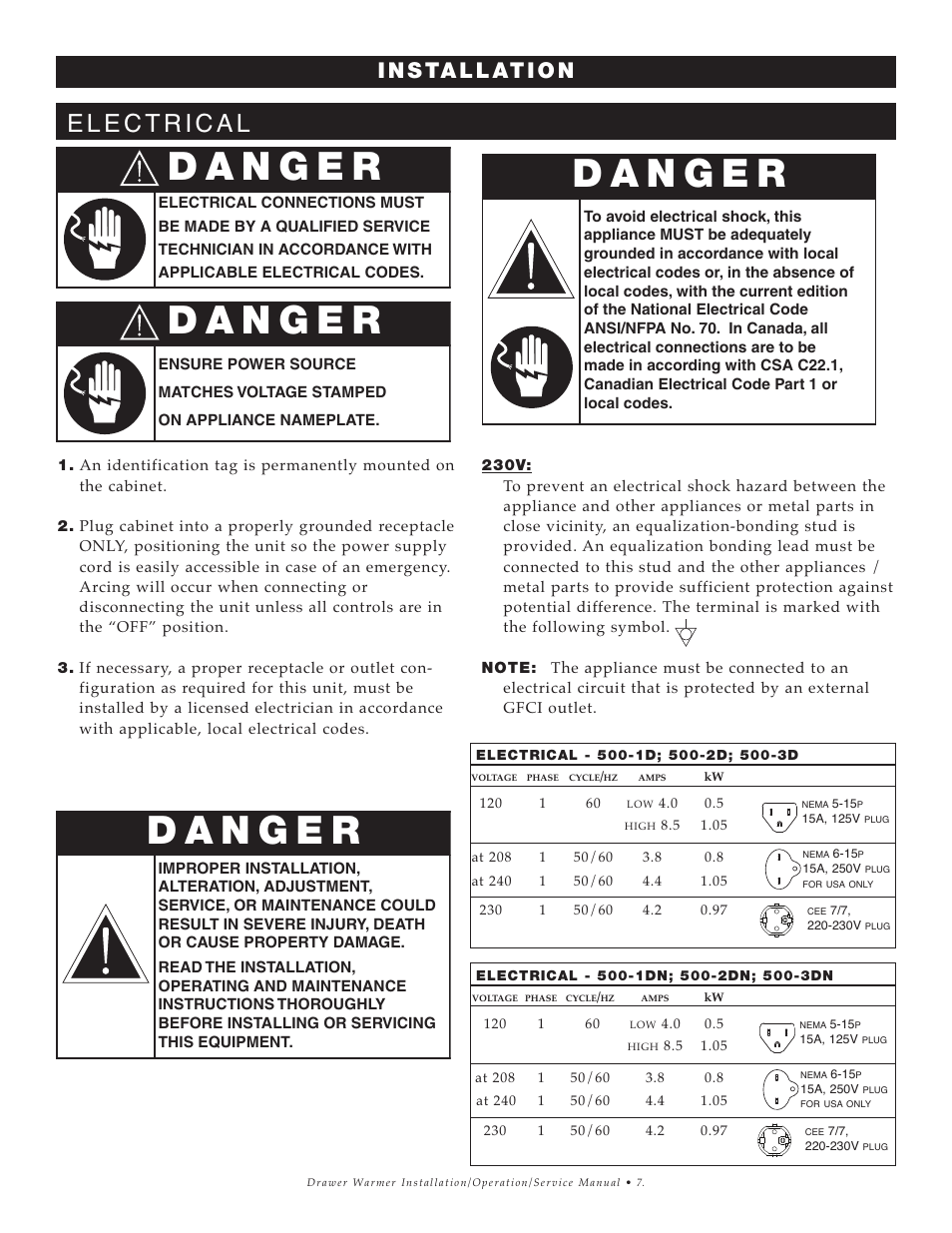 Electrical, I n s ta l l at i o n | Alto-Shaam 1DN User Manual | Page 8 / 33