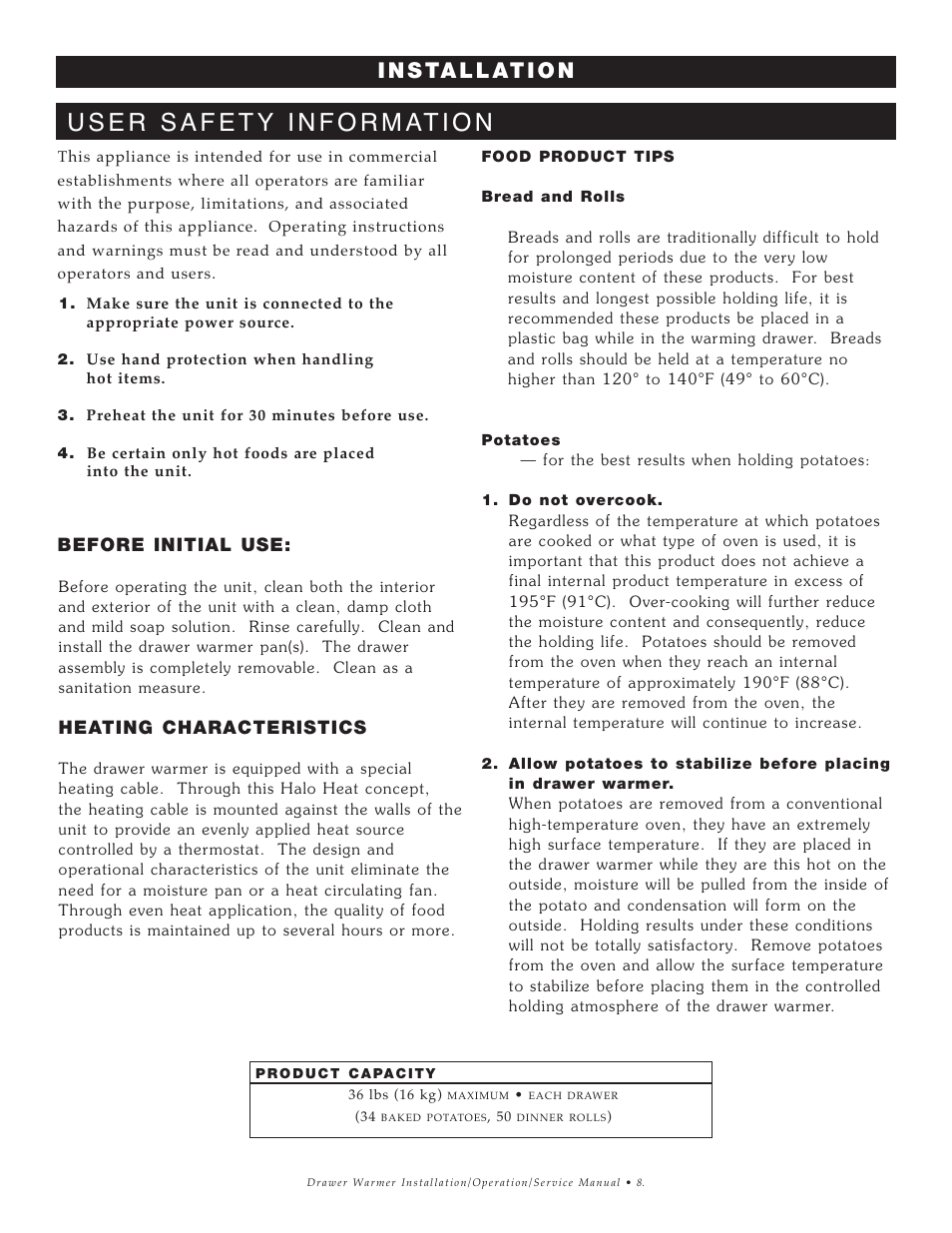 User safety information, I n s ta l l at i o n | Alto-Shaam 1DN User Manual | Page 9 / 33