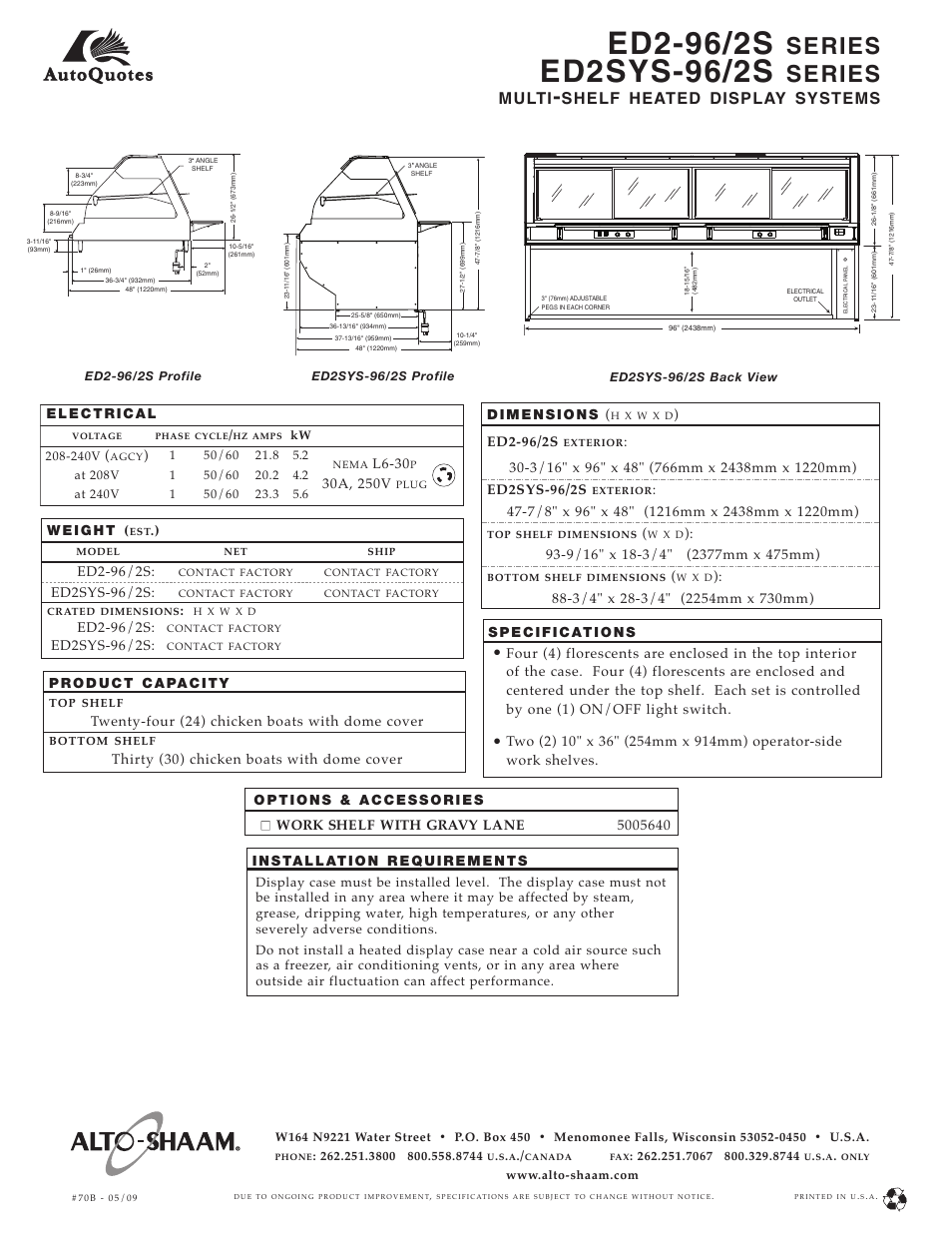 Ed2-96/2s, Ed2sys-96/2s, Series | Multi, Shelf heated display systems, Twenty-four (24) chicken boats with dome cover, L6-30, Top shelf, Bottom shelf | Alto-Shaam ED2-96/2S User Manual | Page 2 / 2