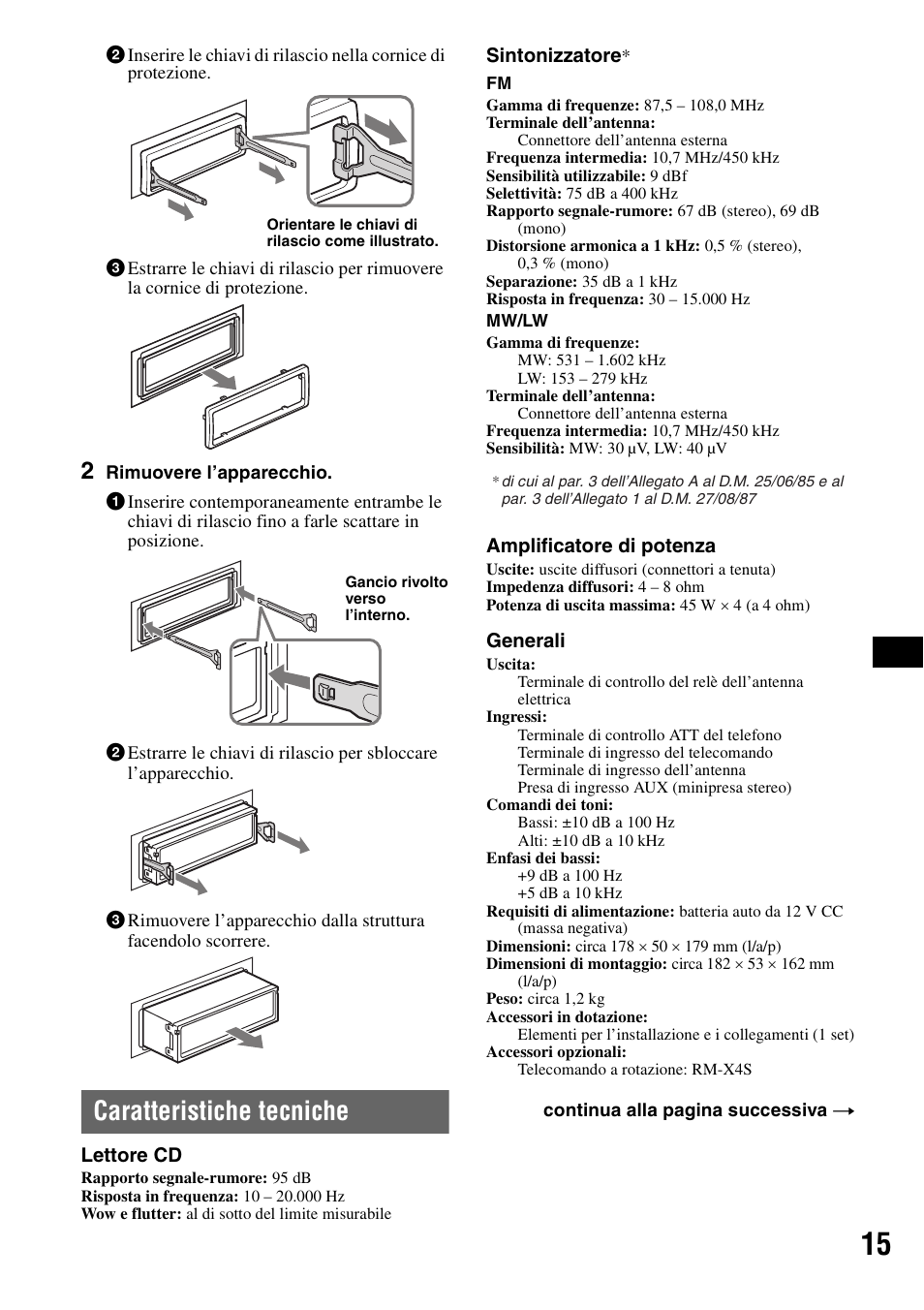 Caratteristiche tecniche | Sony CDX-GT215C User Manual | Page 67 / 88