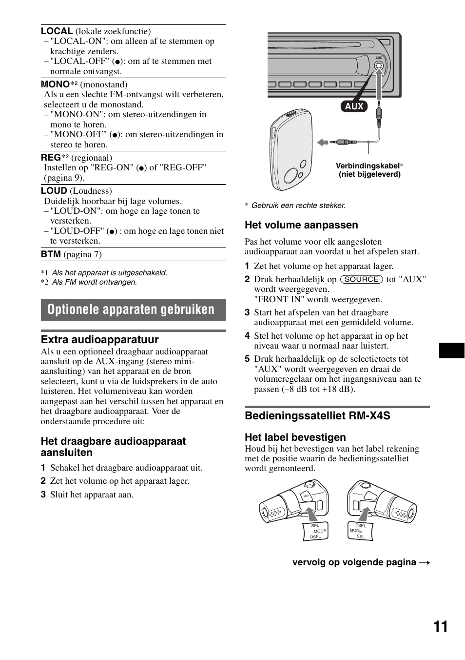 Optionele apparaten gebruiken, Extra audioapparatuur, Bedieningssatelliet rm-x4s | Extra audioapparatuur bedieningssatelliet rm-x4s, Ng 11, Het draagbare audioapparaat aansluiten, Het volume aanpassen, Het label bevestigen | Sony CDX-GT215C User Manual | Page 81 / 88