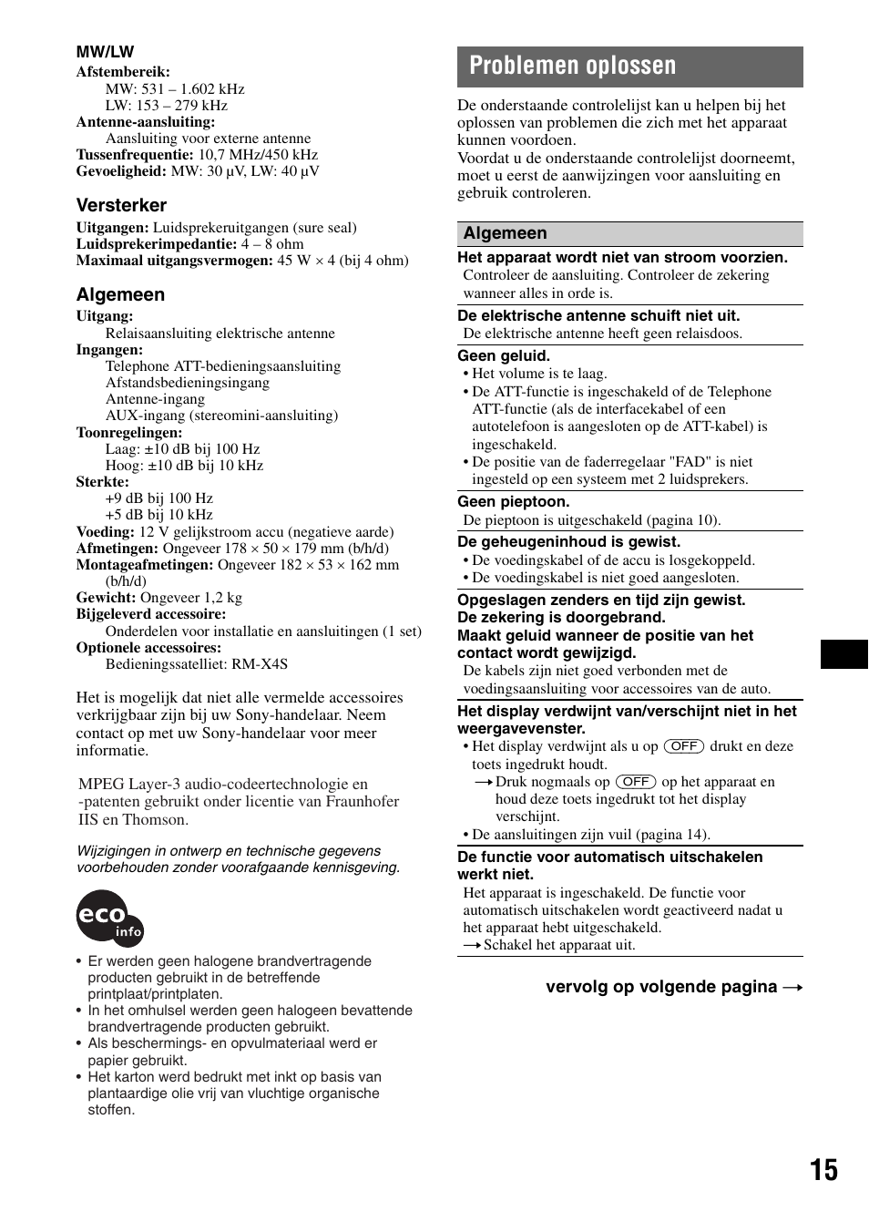Problemen oplossen | Sony CDX-GT215C User Manual | Page 85 / 88