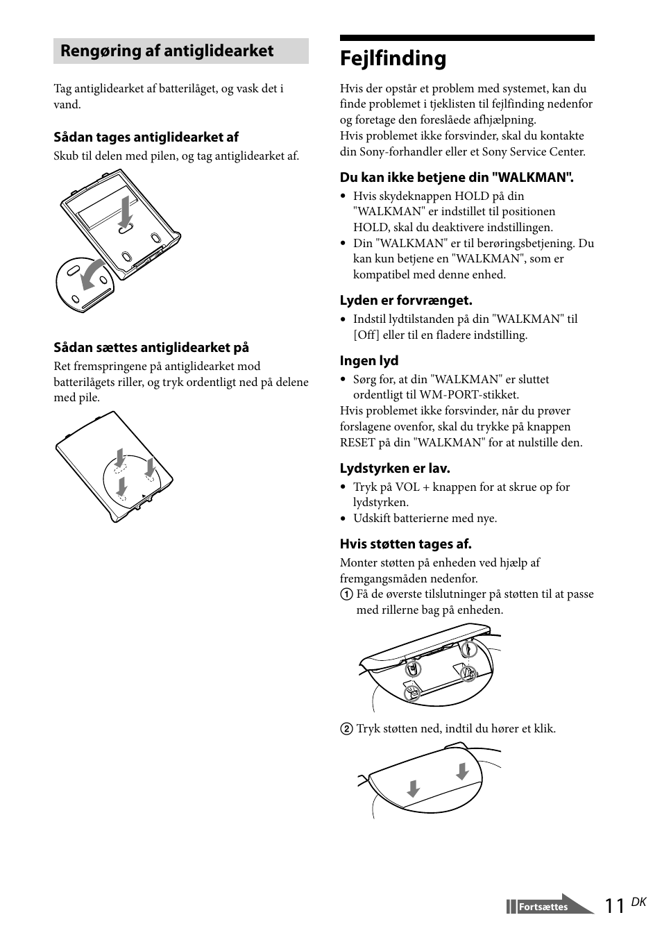Fejlfinding, Rengøring af antiglidearket | Sony RDP-NWR100 User Manual | Page 107 / 156