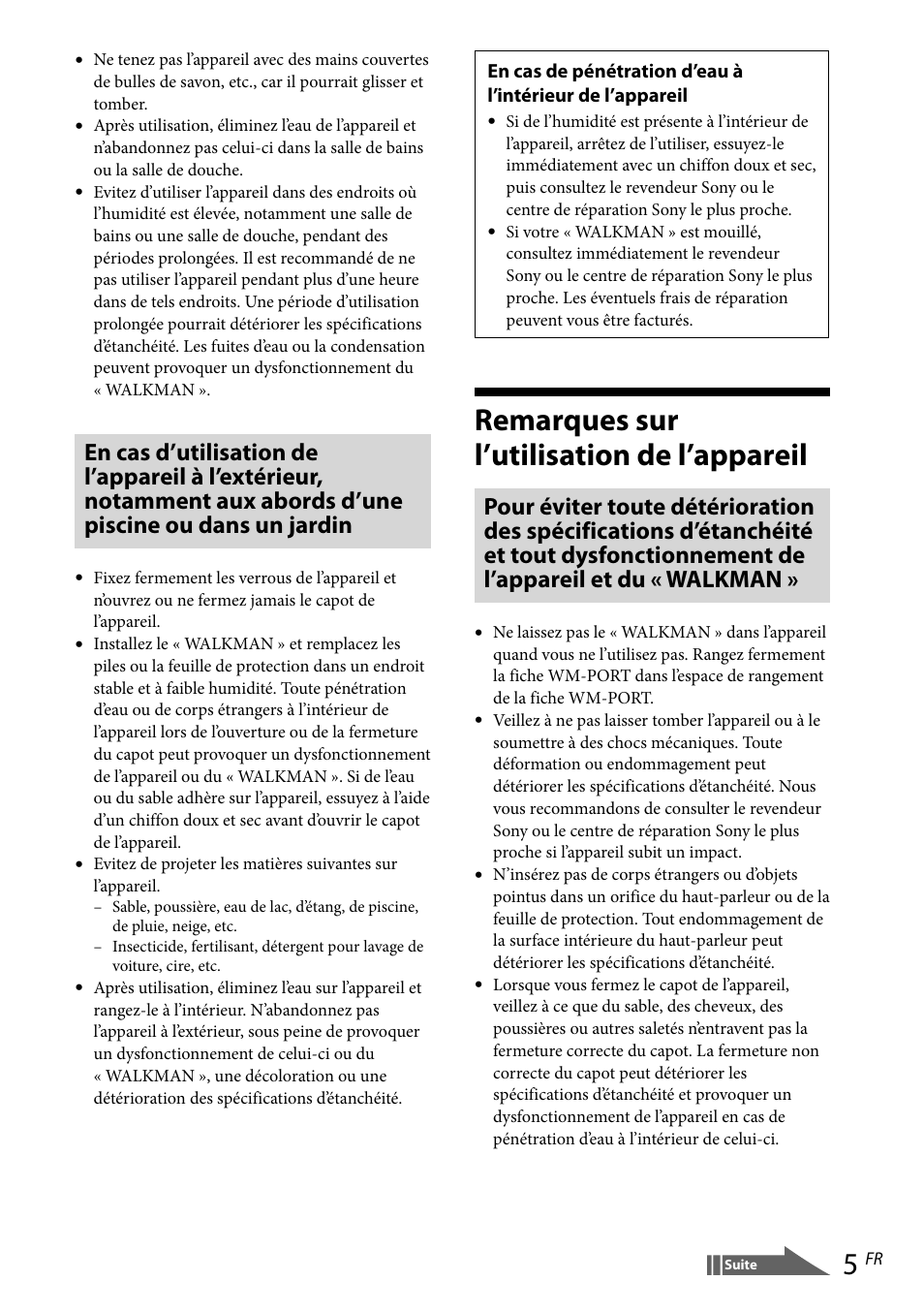 Remarques sur l’utilisation de l’appareil | Sony RDP-NWR100 User Manual | Page 17 / 156