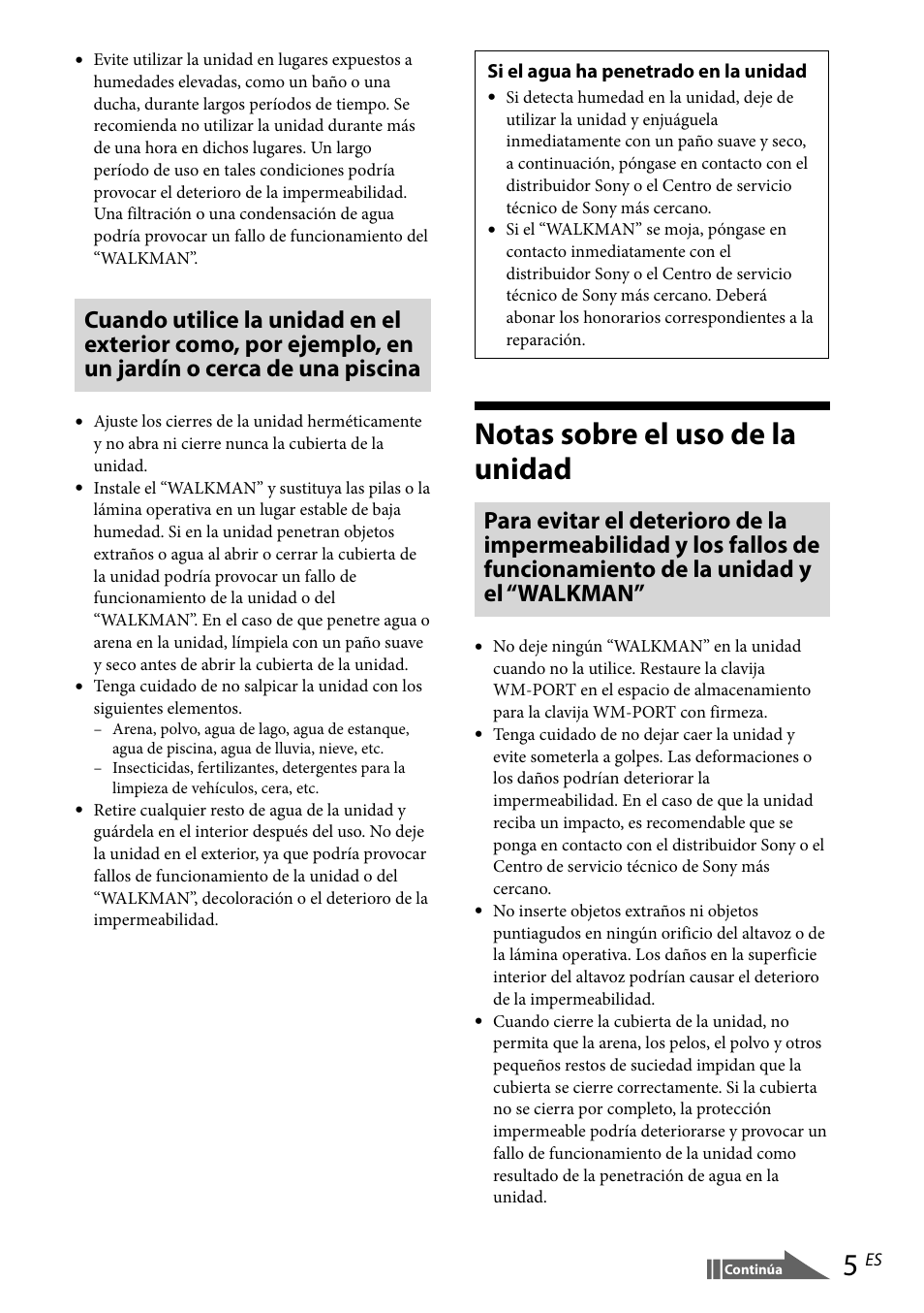 Notas sobre el uso de la unidad | Sony RDP-NWR100 User Manual | Page 41 / 156