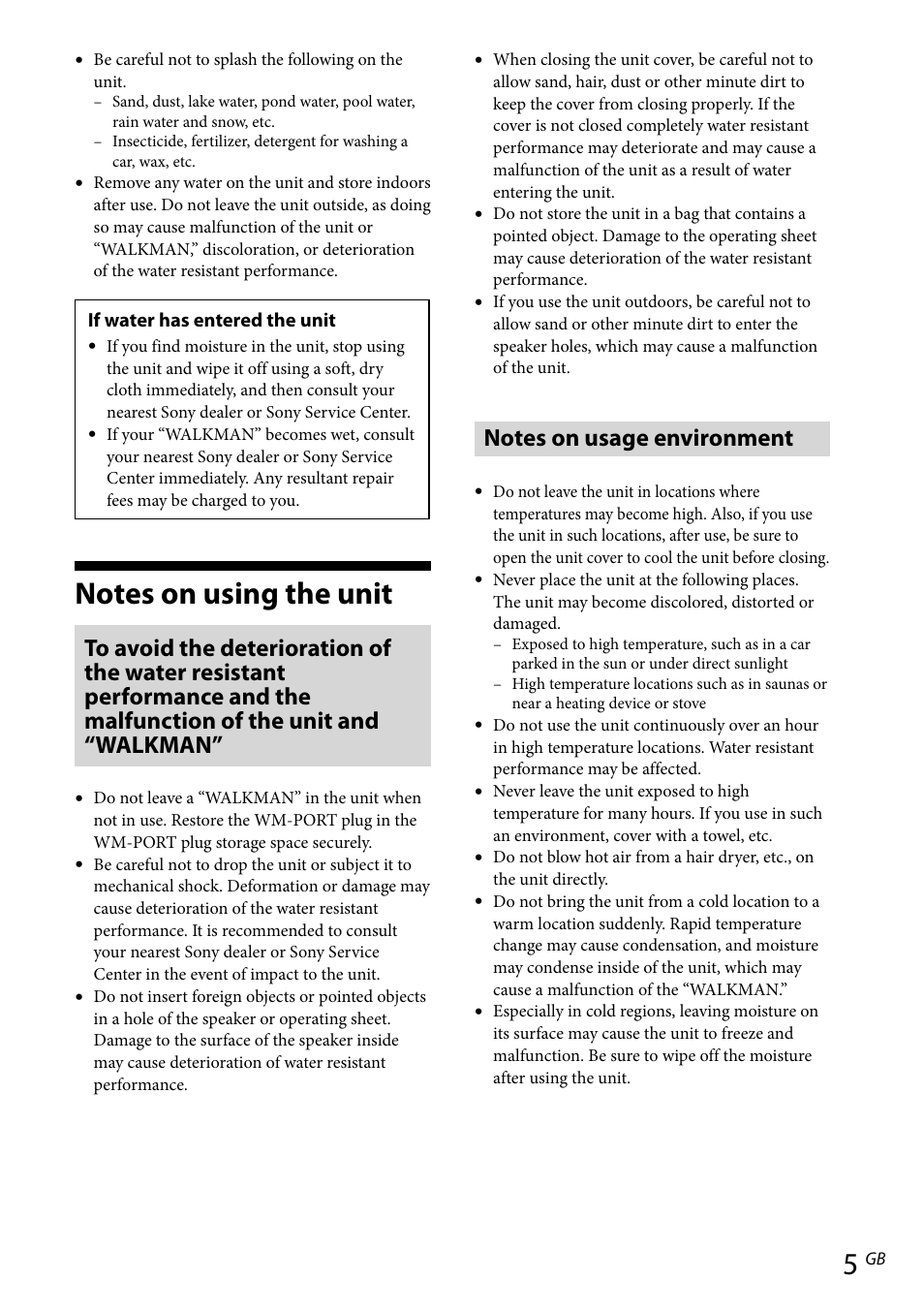 Notes on using the unit | Sony RDP-NWR100 User Manual | Page 5 / 156