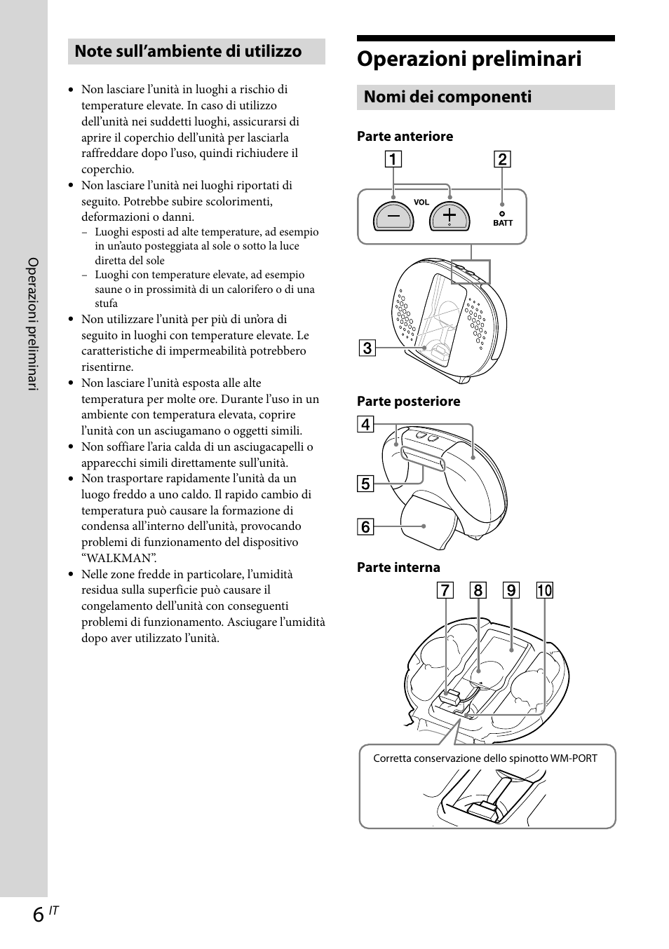 Operazioni preliminari, Nomi dei componenti | Sony RDP-NWR100 User Manual | Page 66 / 156